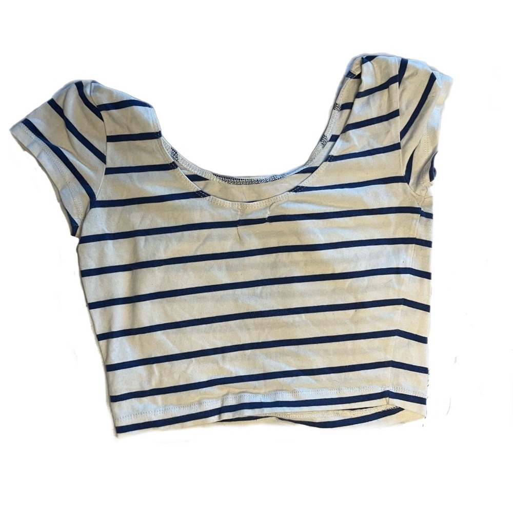 White and Blue Striped Crop Top